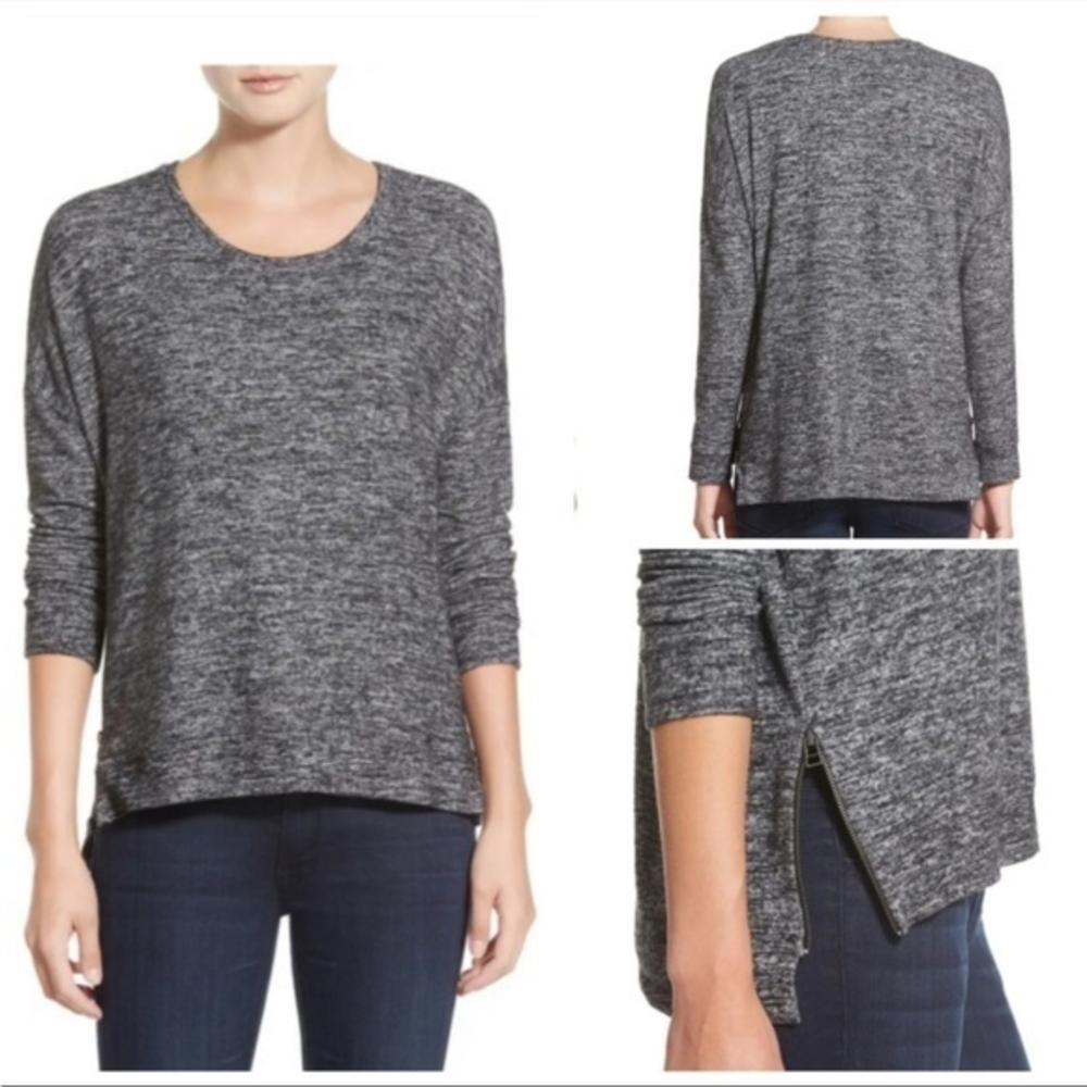 Velvet By Graham & Spencer Women’s 3/4 Sleeve Zip Side Tee Shirt Top Charcoal Gr